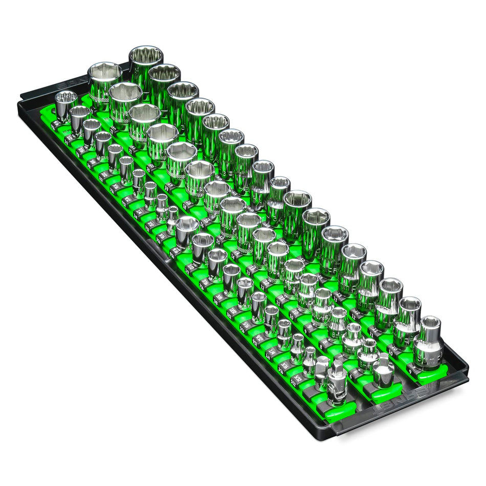 Ernst Manufacturing 8481 Socket Boss 3-Rail Multi-Drive Socket Organizer, 18-Inch, Green, Multiple Sizes