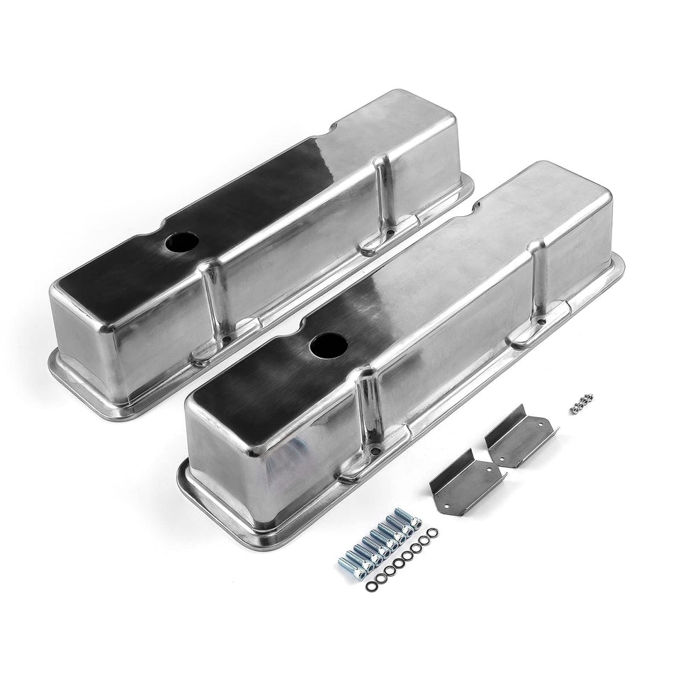 Speedmaster PCE314.1070.01 Fits Chevy SBC 350 Polished Aluminum Plain Valve Covers - Tall w/Hole
