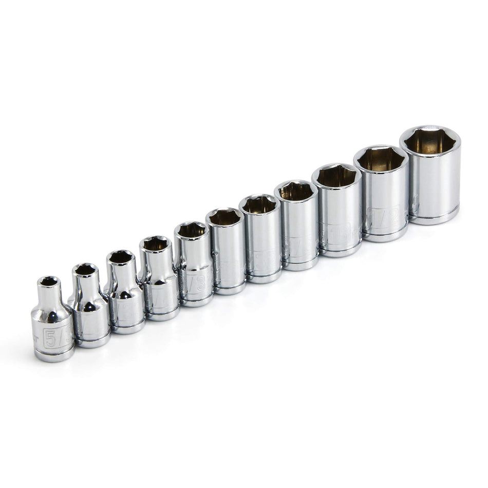 Powerbuilt 640497 1/4 Dr. SAE 6Pt Socket Set, 11 Piece, Silver