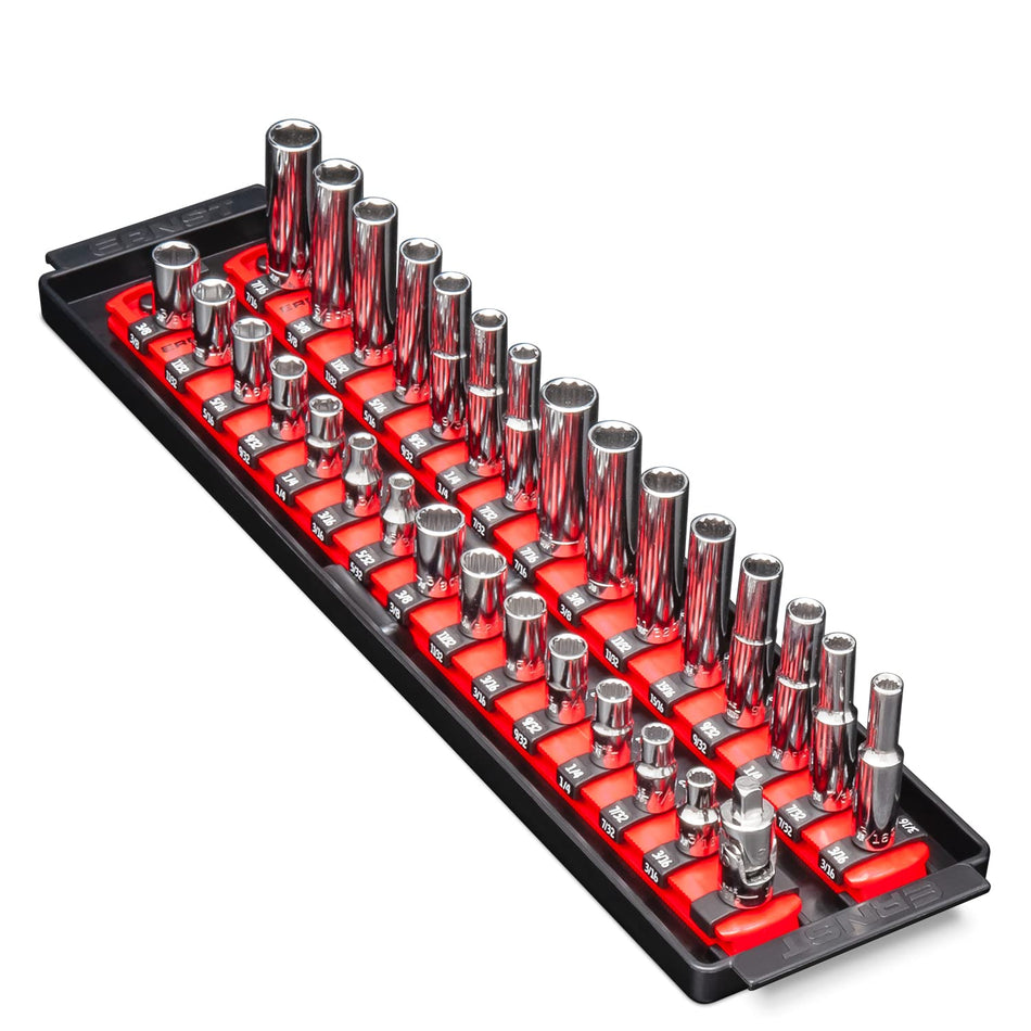 Ernst Manufacturing - 8492 Socket Boss 2-Rail 1/4-Inch-Drive Socket Organizer, 13-Inch, Red