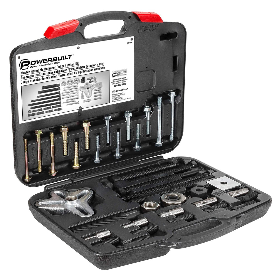 Powerbuilt Harmonic Balancer Puller & Installer, Specialty Tools Car Engine & Vehicle Drive Train, Crankshaft, Pulleys, and Gears 40 Piece - 647758