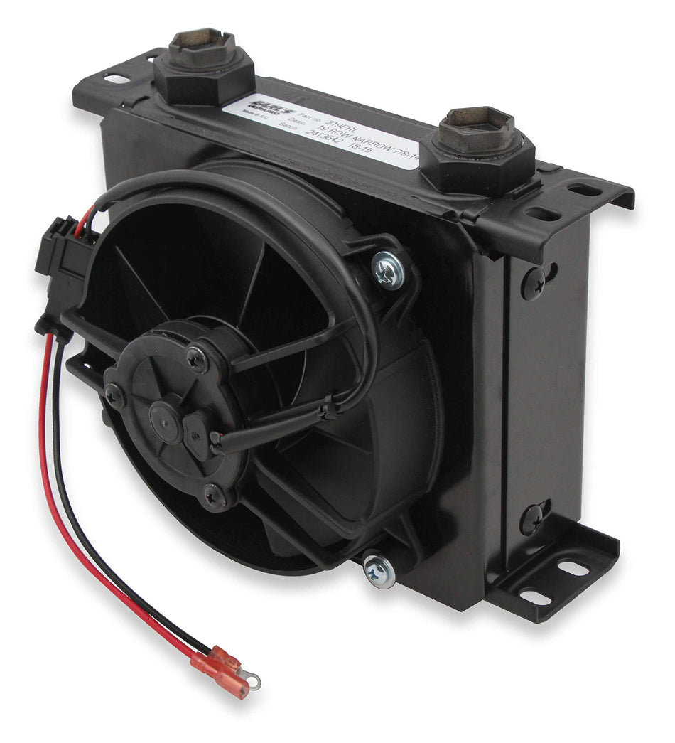 FP219ERL Earl's UltraPro Oil Cooler w/Fan Pack - Black - 19 Rows - Narrow Cooler - 10 O-Ring Boss Female Ports
