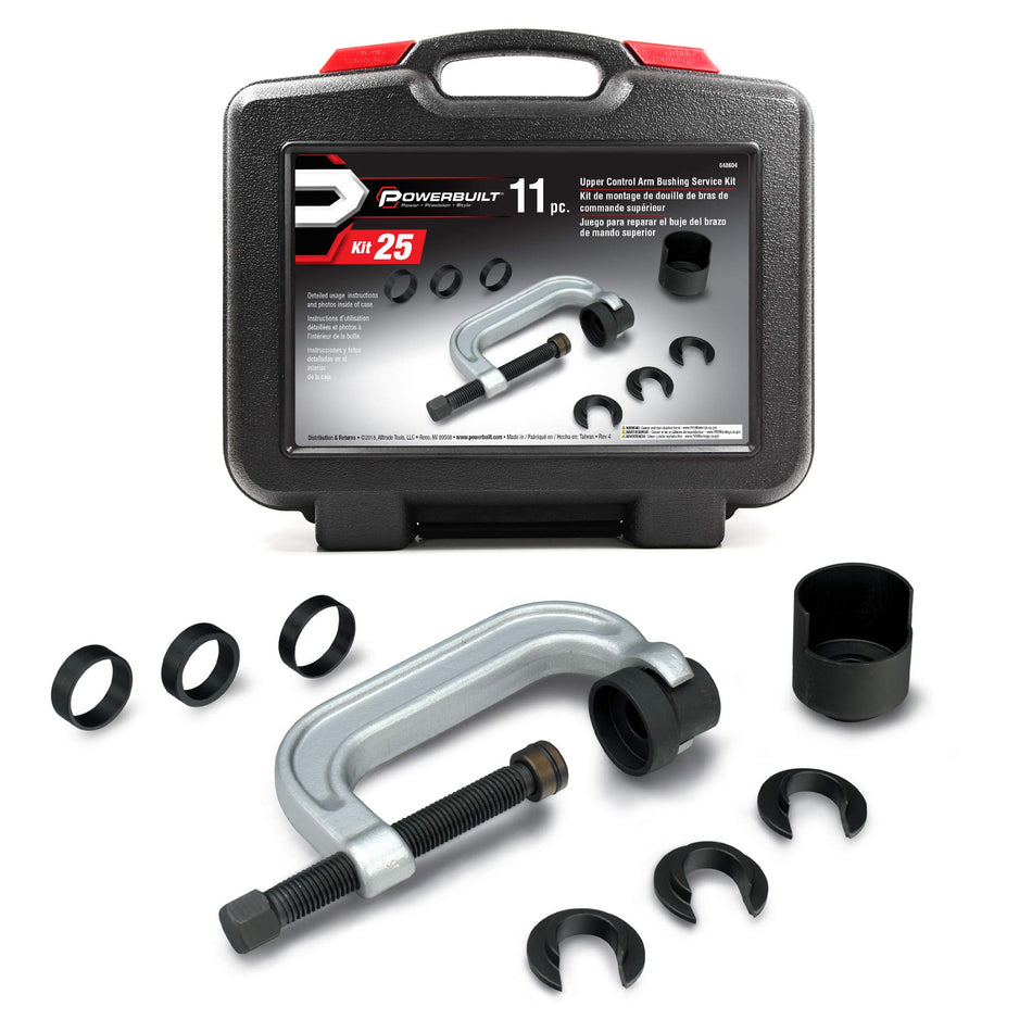 Powerbuilt Upper Control Arm Bushing Service Tool Set for Ford, GM and Chrysler, Remove and Install Car Bushings, 648604