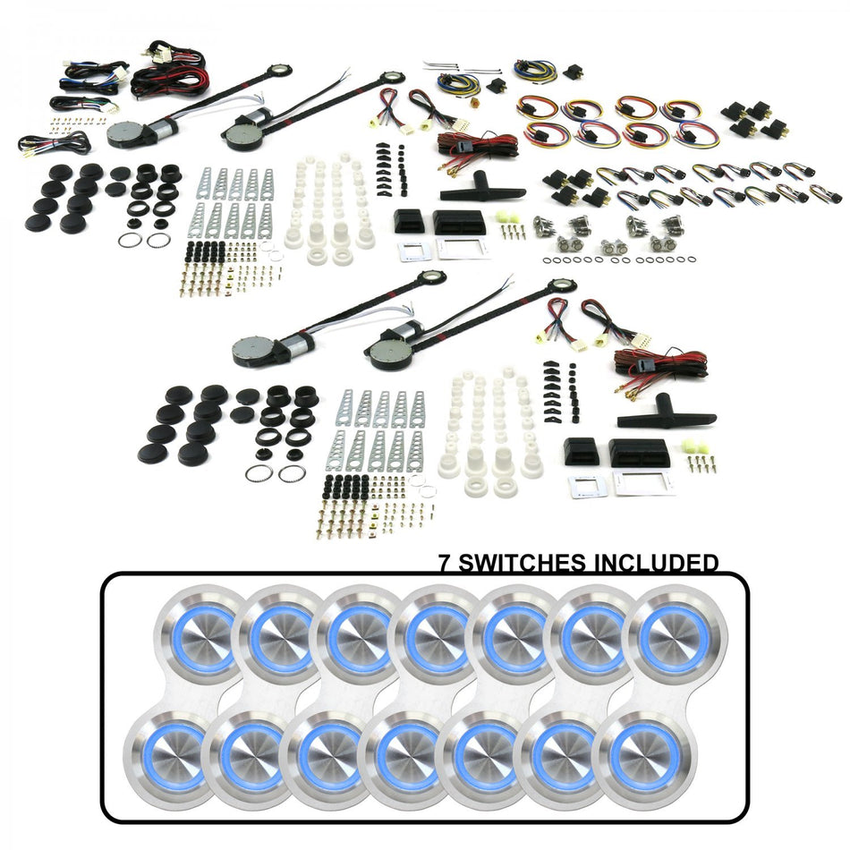 AutoLoc Power Accessories 18523 4-Door Power Window Kit (with 7 Retro Billet Switches - Blue Illumination)