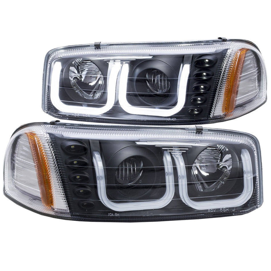 AnzoUSA 111303 GMC SIERRA 99-06 / YUKON/XL 00-06 / DENALI MODELS 01-06 PROJECTOR HEADLIGHTS U-BAR BLACK CLEAR