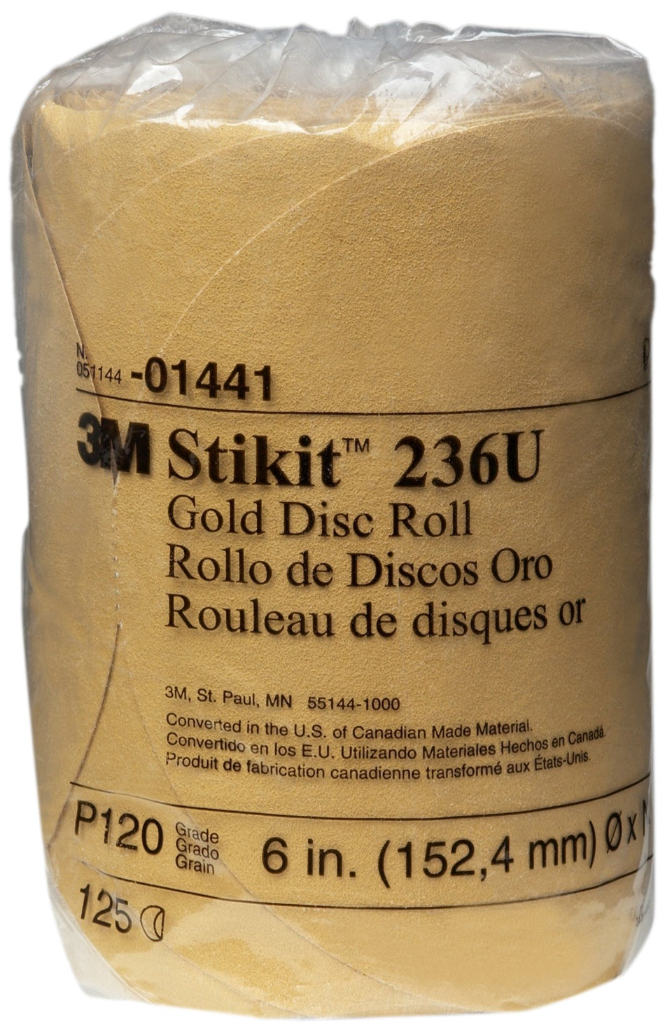 3M Stikit Gold Disc Roll 236U, 01441, 6 in, P120 Grade, 125 Discs Per Roll, Automoitve Abrasives