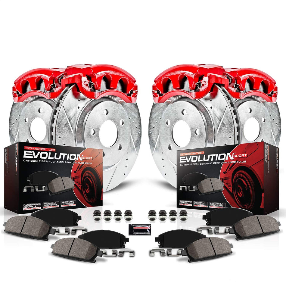 Power Stop KC532 Z23 Evolution Sport Front & Rear Caliper Brake Kit- Brake Rotor, Carbon-Fiber Ceramic Brake Pads and Brake Caliper For Audi A6 Quattro 1998-2001 [Model Specific]