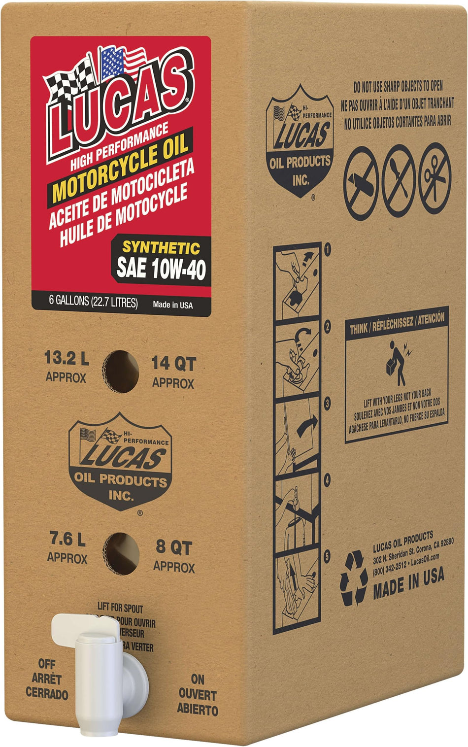Lucas Oil 18040 High-Performance Synthetic Motorcycle Engine Oil - 10W40-6 gal.