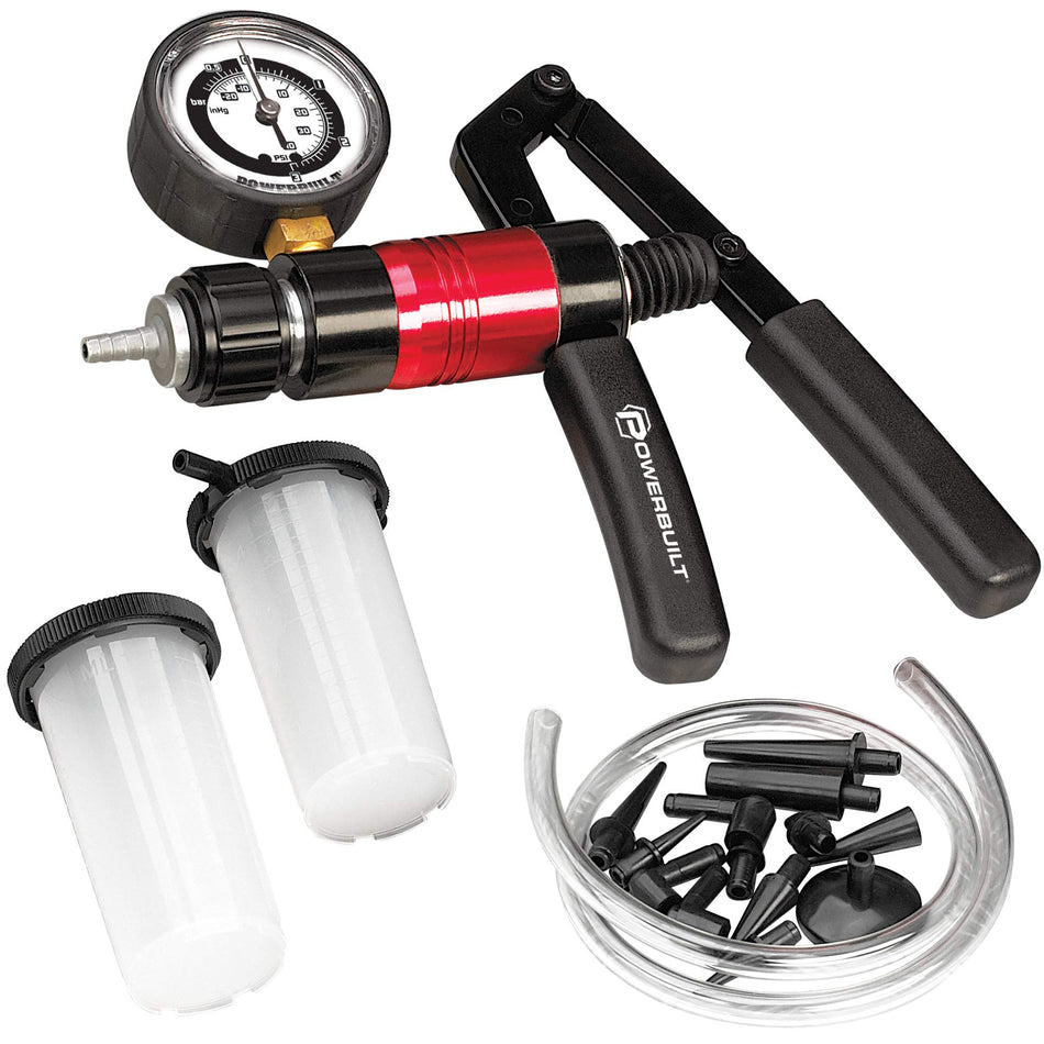Powerbuilt Vacuum and Pressure Testing and Bleed Air Kit, Automotive Test Set, Vehicle Hydraulic Systems Tool Kit, Siphon Liquids - 648532