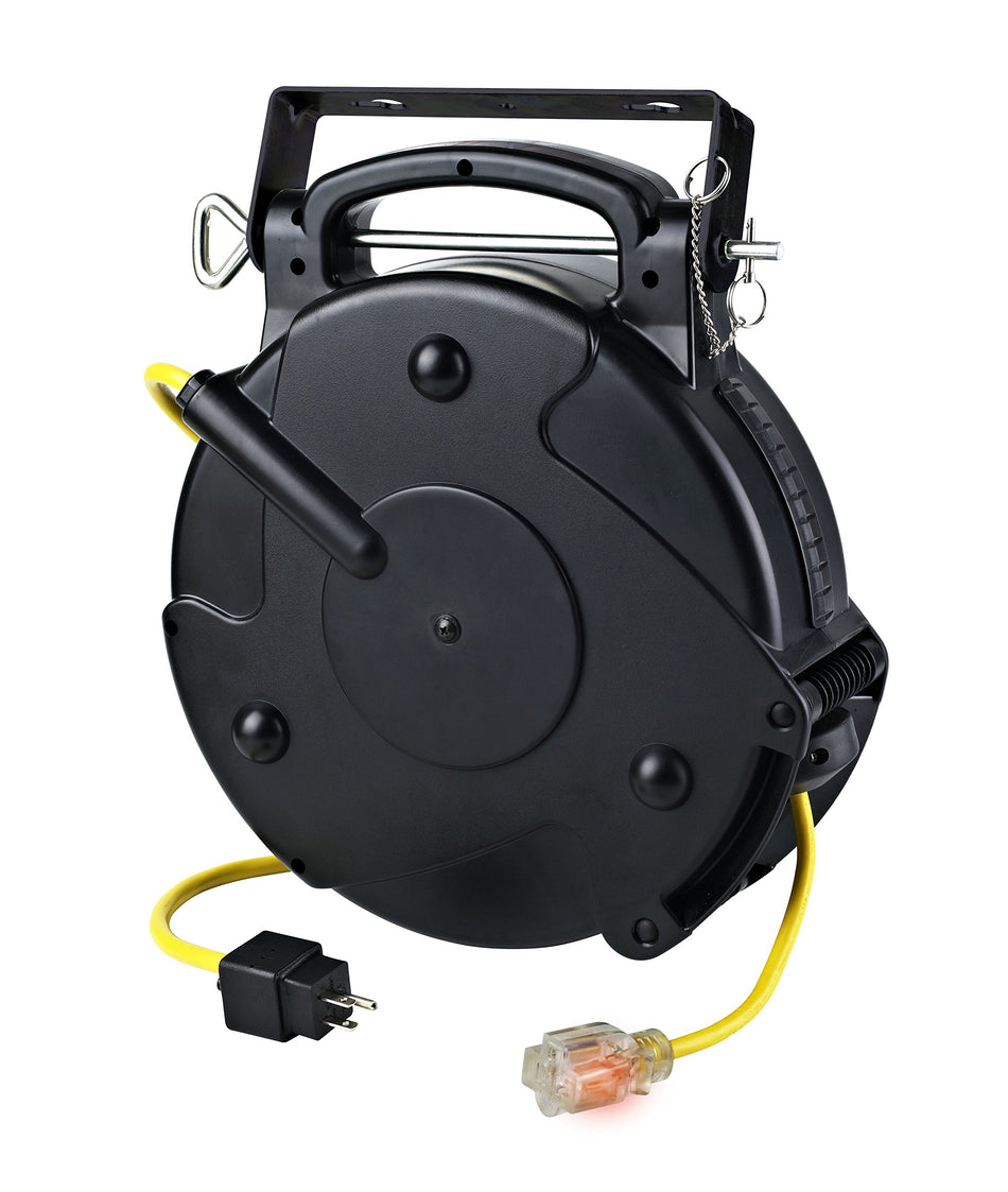 Alert ProReel Professional Grade ProReel 8665TFS Heavy Duty Retractable Extension Cord Reel | 65 Foot 12/3 SJTOW 15 Amp Single Tap Industrial Cord | Clear 5-15/20R Receptacle with Power On Indicator