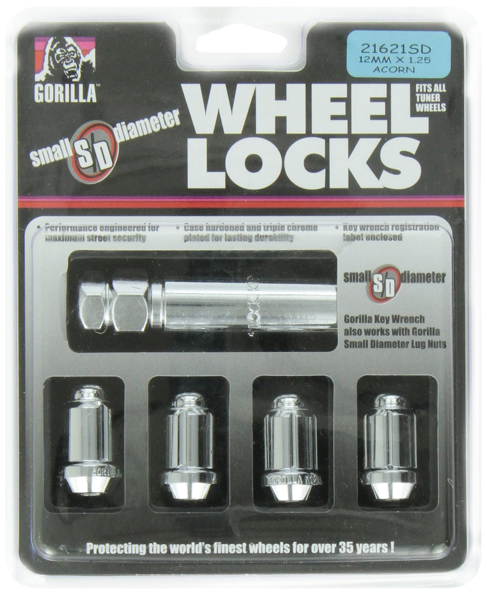 Gorilla Automotive 21621SD Small Diameter Wheel Locks (12mm x 1.25 Thread Size), Pack of 4
