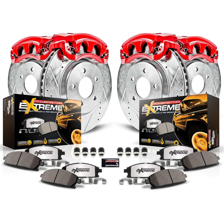 Power Stop KC4033-36 Front and Rear Truck & Tow Brake Rotors and Brake Pads Brake Kit with Calipers For 2005 2006 2007 2008 2009 2010 Ford F350 Super Duty 4 Wheel Drive Models with Dual Rear Wheels