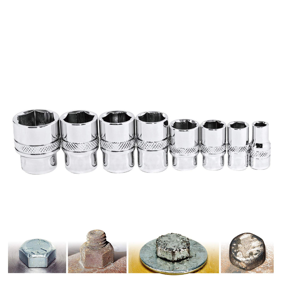 Powerbuilt 941323 8 Piece SAE Zeon Socket Set - with use for Standard, Rusted, Rounded Bolts and Nuts, Size from 1/4 to 3/4