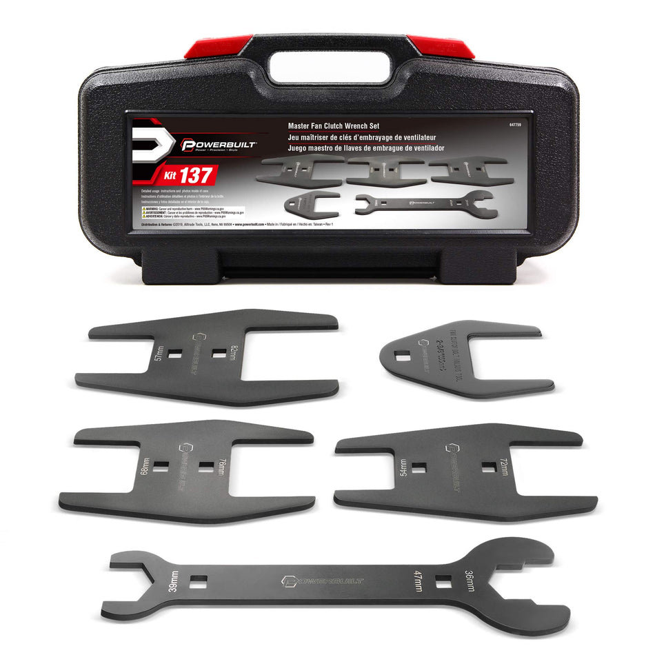 Powerbuilt Master Fan Clutch Wrench Set, Remove and Install Tools for AC Clutches, Air Conditioning System Components, Pulley Holing Tool, Storage Case - 647759