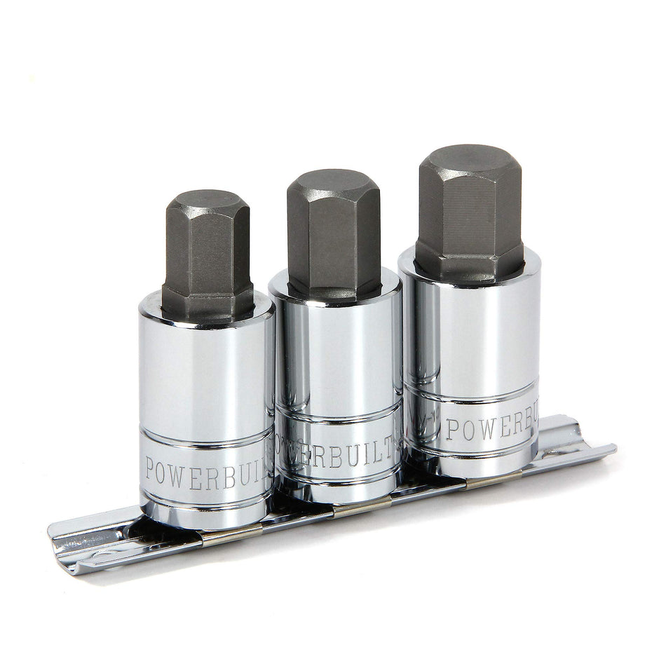 Powerbuilt 641862 1/2 Dr. Large Metric Hex Bit Socket Set (3 Piece) (12-17mm), Silver