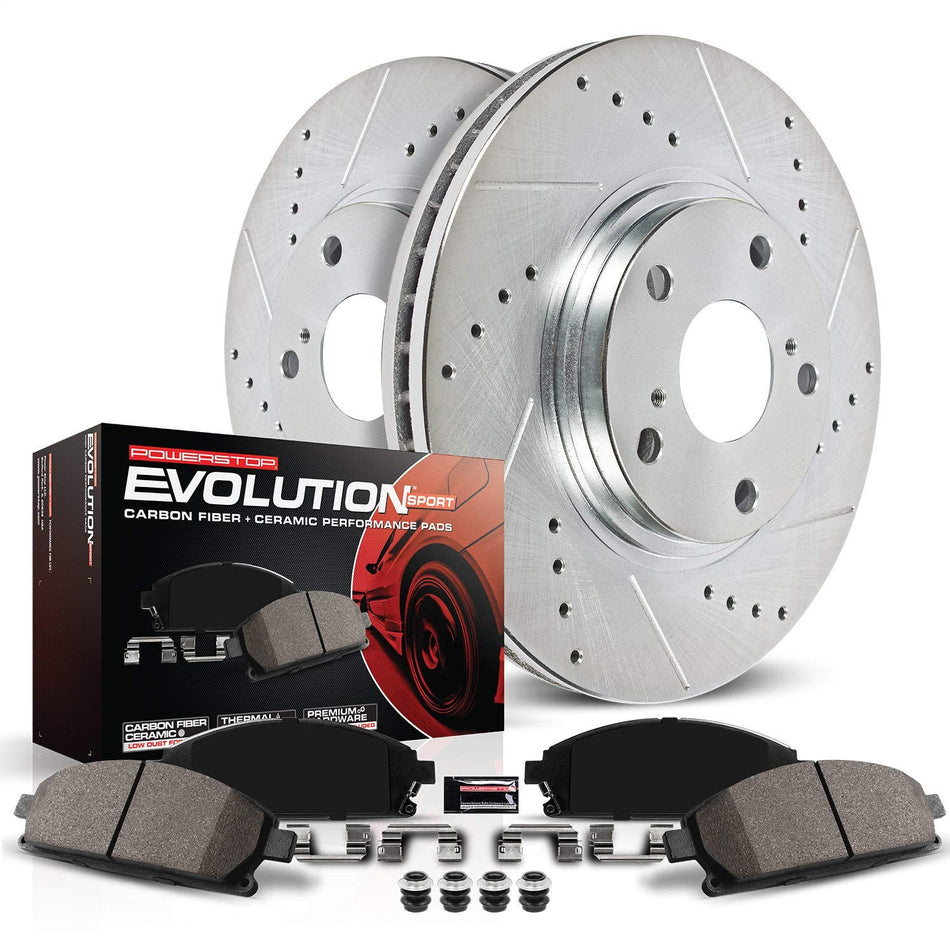 Power Stop K3009 Front Z23 Carbon Fiber Brake Pads with Drilled & Slotted Brake Rotors Kit