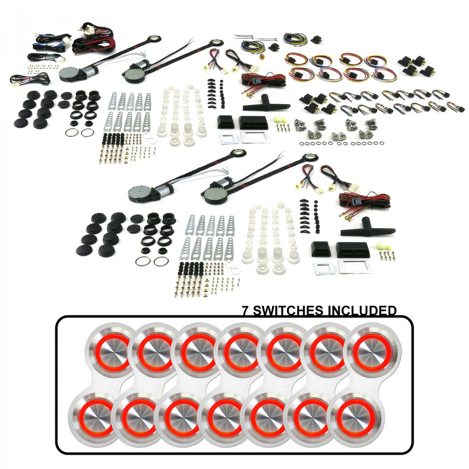 AutoLoc Power Accessories 18519 4-Door Power Window Kit (with 7 Retro Billet Switches - Red Illumination)