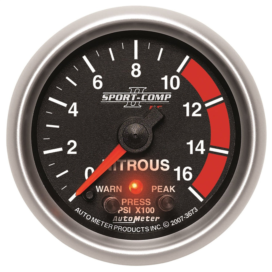 Auto Meter 3673 Sport-Comp II PC 2-1/16 0-1600 PSI Full Sweep Electric Nitrous Pressure Peak Warn Gauge with Electronic Control Gauge