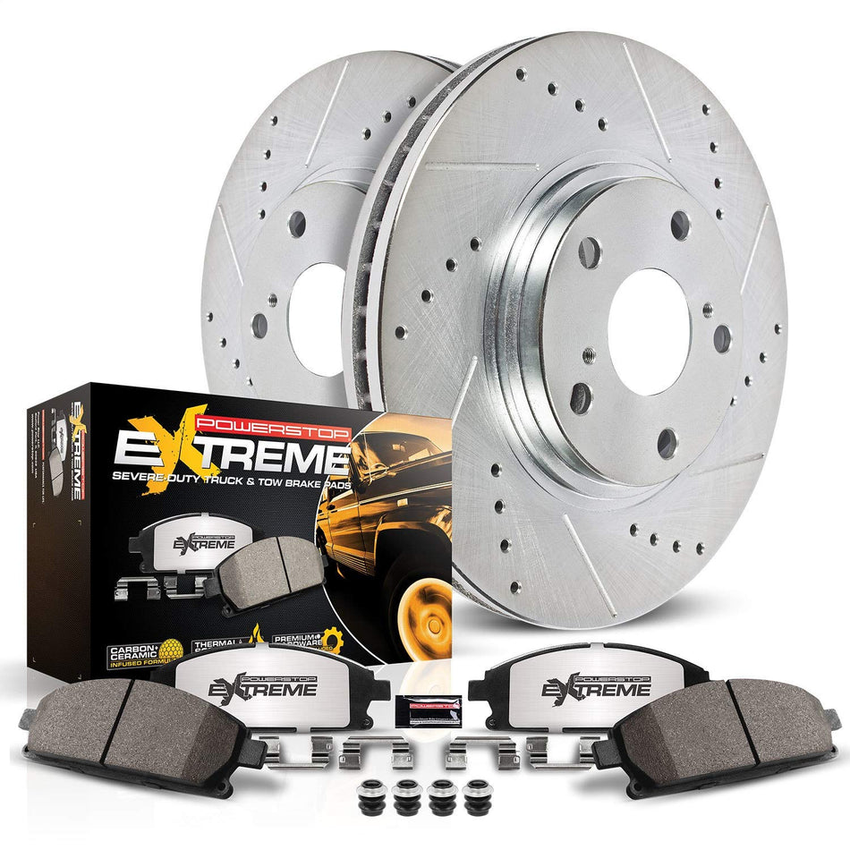 Power Stop K2004-36 Front Z36 Truck & Tow Brake Kit, Carbon Fiber Ceramic Brake Pads and Drilled/Slotted Brake Rotors