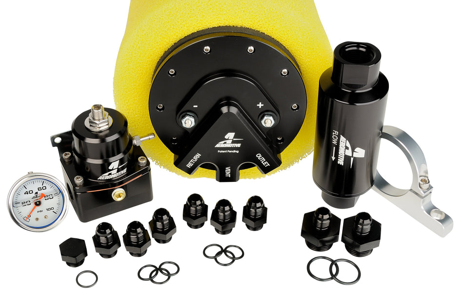 Aeromotive 17168 Fuel System, Phantom 340, Return Style(Phantom 340, Filter, Filter Bracket, Regulator, Wiring Kit, Fittings, 3/8" Quick Connect, Gauge)