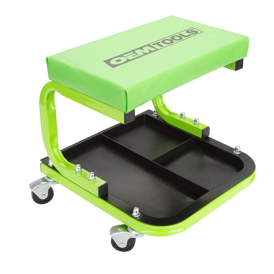 OEMTOOLS 24948 Cushioned Creeper Seat (with Tool Tray) | Comfortable Rolling Mechanicu2019s Seat with Ample Tool Storage u2013 11-1/2u201d x 12-1/2 Tool Tray | Rated for Up to 330 Lbs. | Green