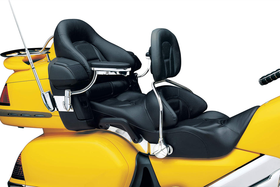 Kuryakyn 8990 Motorcycle Accessory: Adjustable Padded Driver Backrest with Rear Mounted Storage Pouch for 2001-10 Honda Gold Wing GL1800 Motorcycles, Chrome , Black , 25.2 Inch