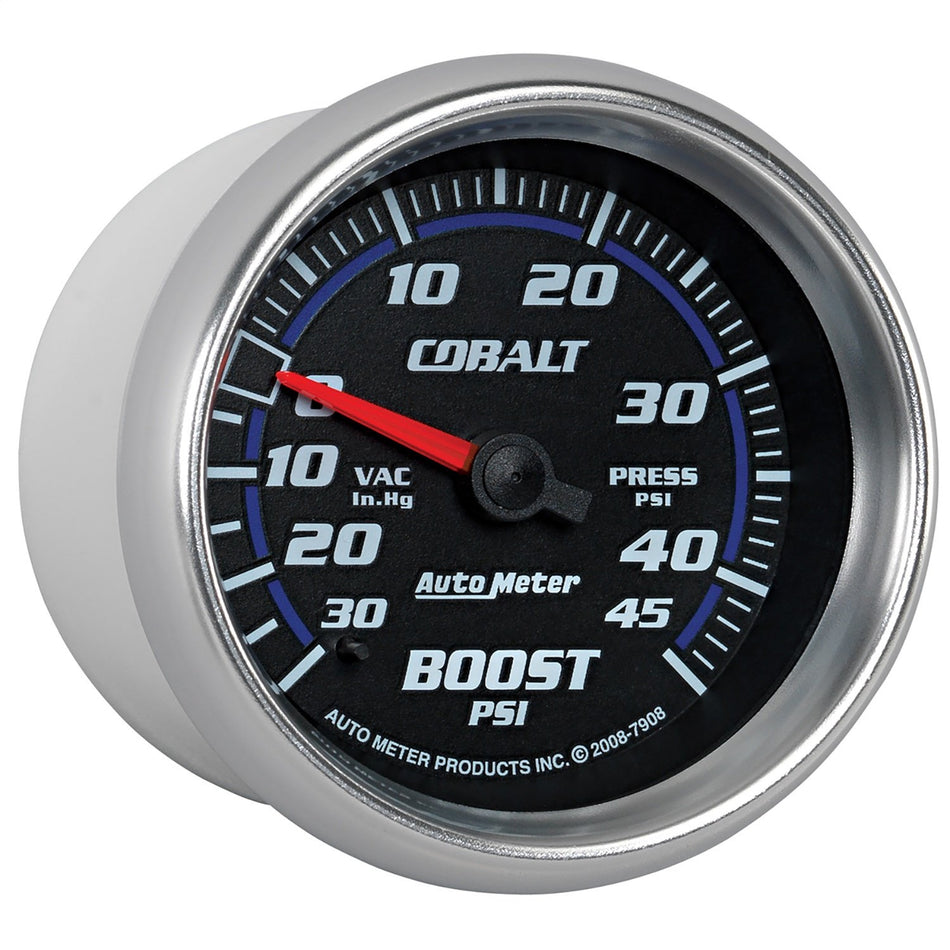 Auto Meter 7908 Cobalt 2-5/8 30 in. Hg/45 PSI Mechanical Vacuum/Boost Gauge