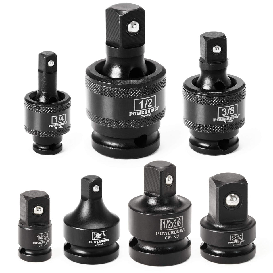 Powerbuilt 647095 7pc Impact Universal Joint & Adapter Set, Black