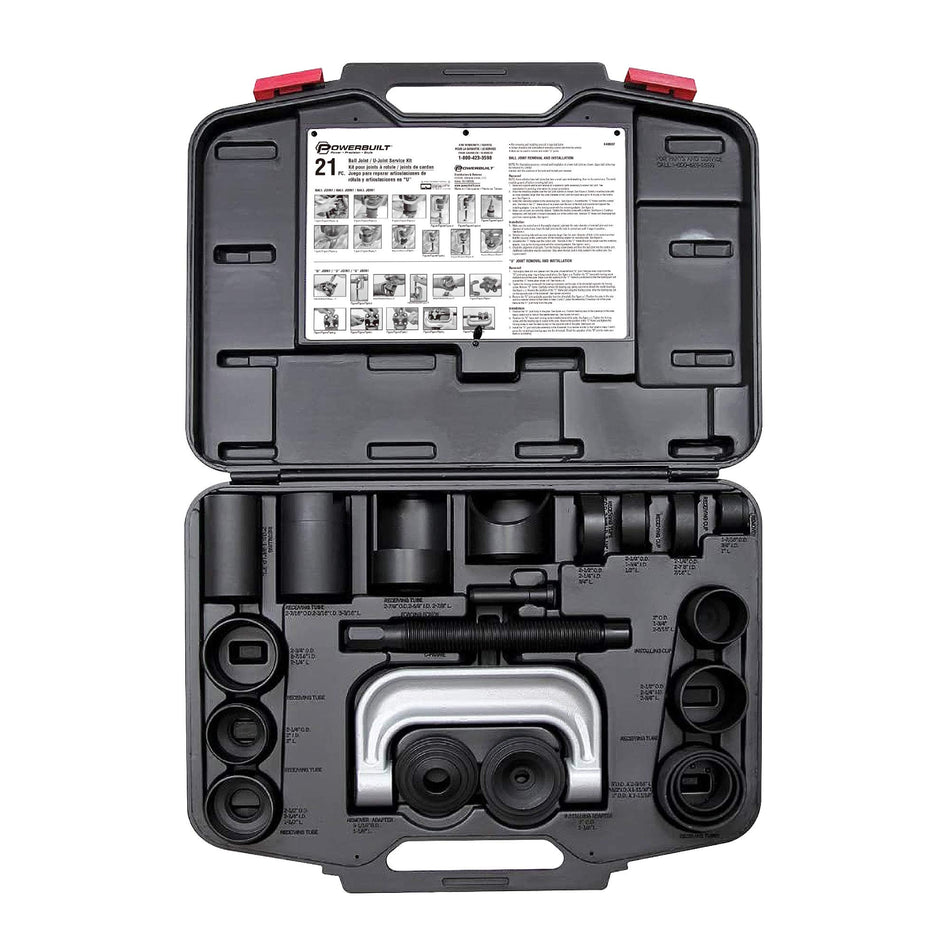 Powerbuilt Ball Joint and U-Joint Service Tool Set, Remove and Install, Ford, GM, Dodge, Adapters Included - 648602