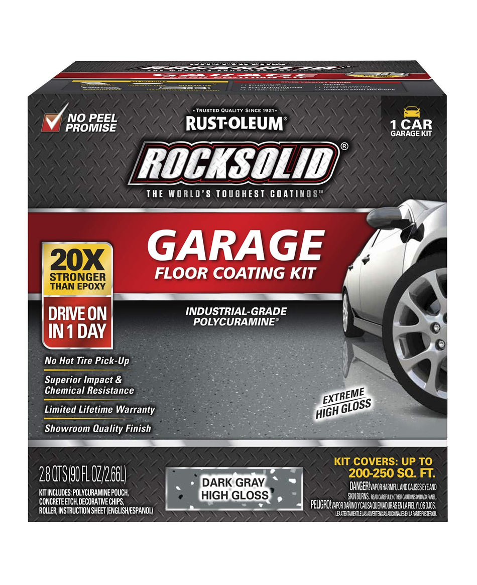 Rust-Oleum 317286 Rocksolid Polycuramine Garage Floor Coating, 1 Car Kit, Dark Gray, 90 Fl Oz (Pack of 1)