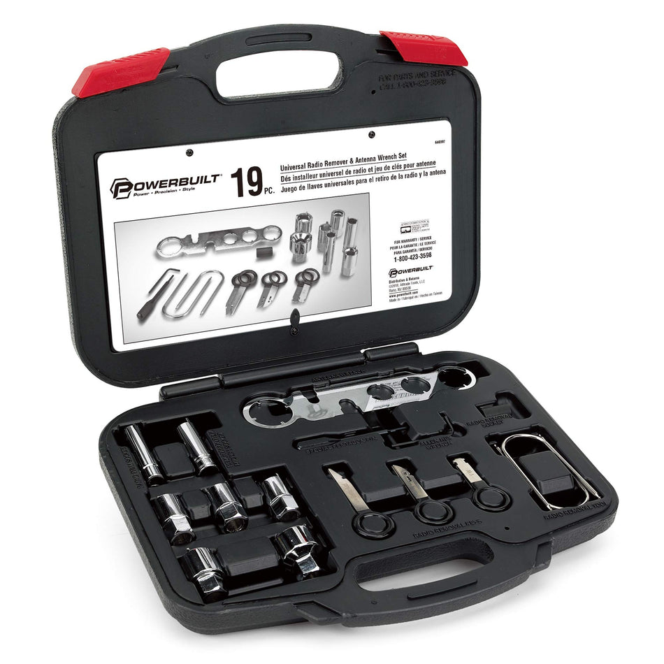 Powerbuilt Radio and Antenna Remove and Install Tool Set, Car Stereo System Remover Keys, 19 Piece, Wrench, Hex Keys, Storage Case - 648997