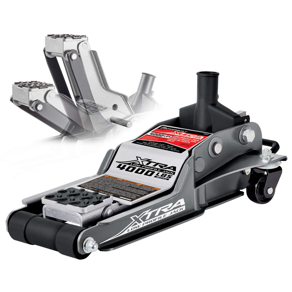 Powerbuilt Xtra Low Profile Floor Vehicle Jack with Safety Bar, Extra Low Car Jack - 2 Ton Load Capacity 620479E, Silver