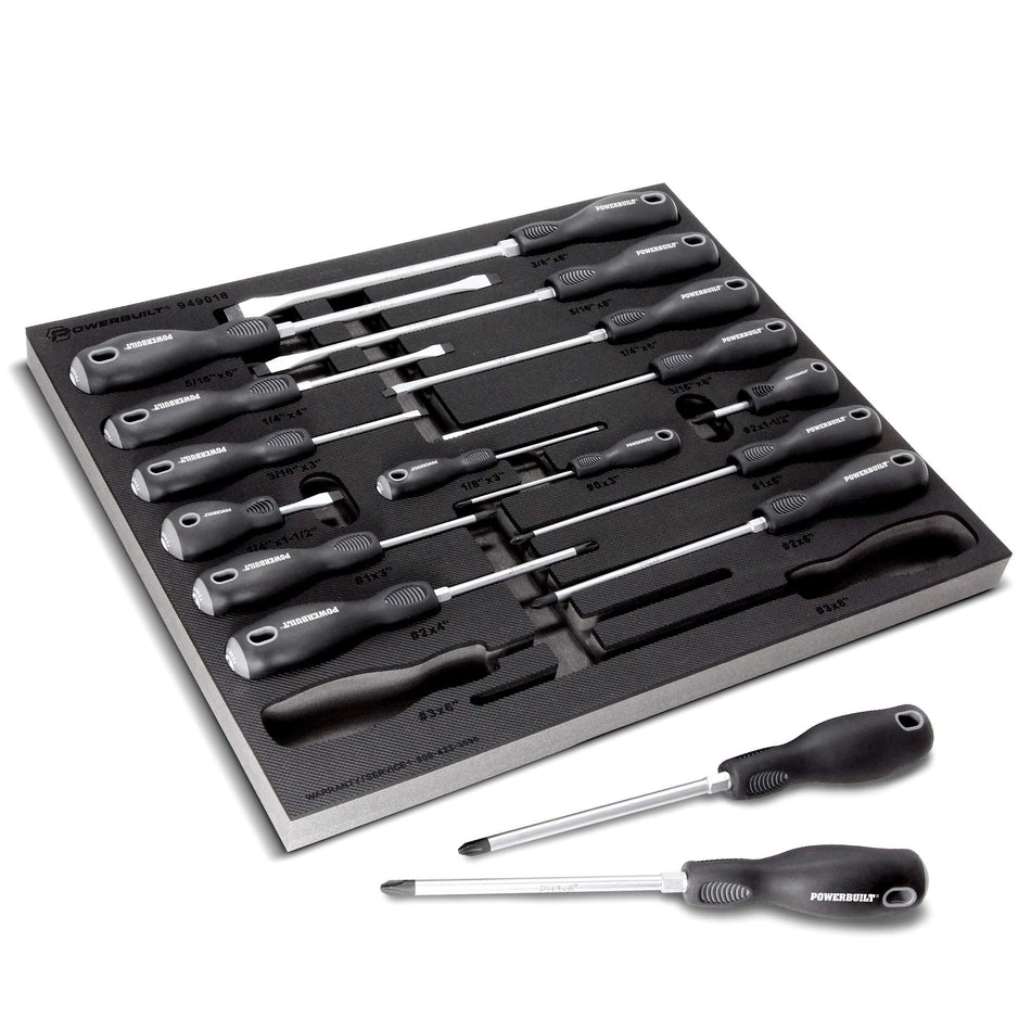 Powerbuilt 949018 17pc, 17 Piece Master Screwdriver Kit(Double Injection Handle), black