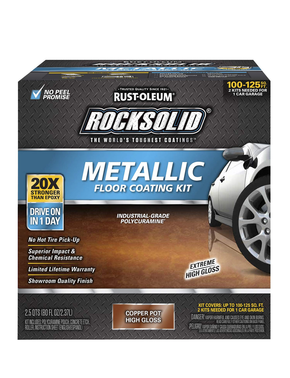 Rust-Oleum 286894 Rocksolid Metallic Garage Floor Coating, 2.18 Quarts (Pack of 1), Copper Pot, 70 Fl. Oz