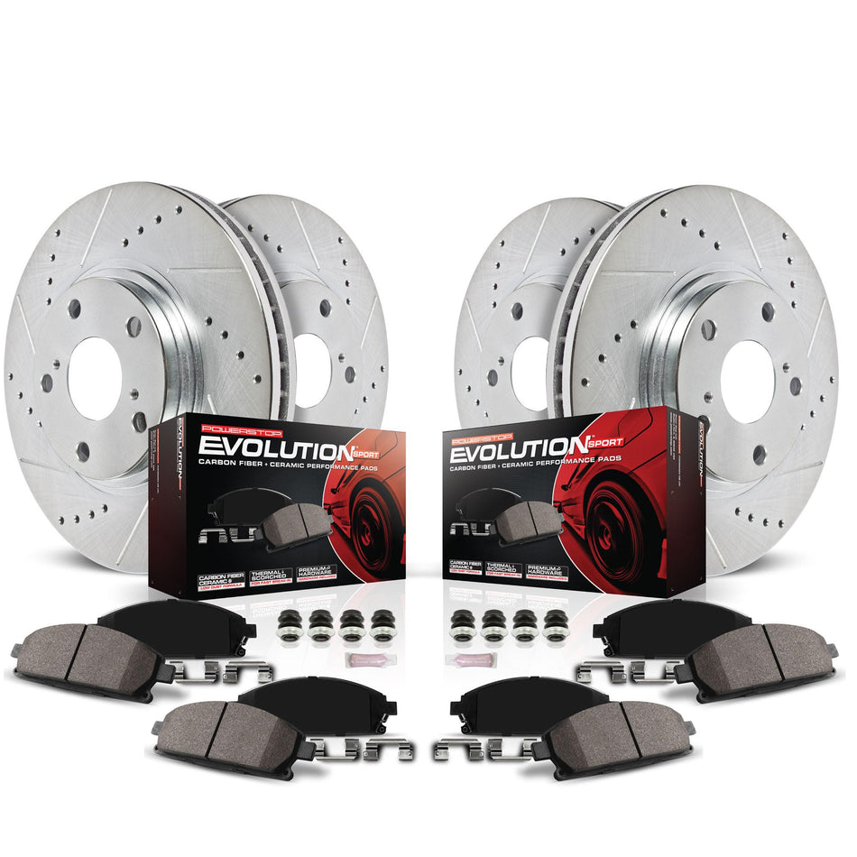 Power Stop K1326 Front and Rear Z23 Carbon Fiber Brake Pads with Drilled & Slotted Brake Rotors Kit For Ford Thunderbird 1993-1997, Mercury Cougar 1993-1997 [Model Specific]