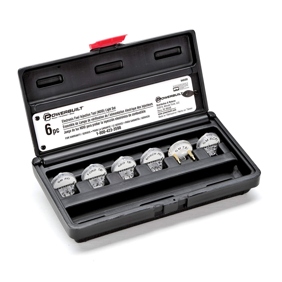 Powerbuilt 6 Piece Deluxe Noid Light Test Kit, Fuel Injector Components Testing,GM, Ford, Asian, European, Imports, Domestic Adapters - 940580