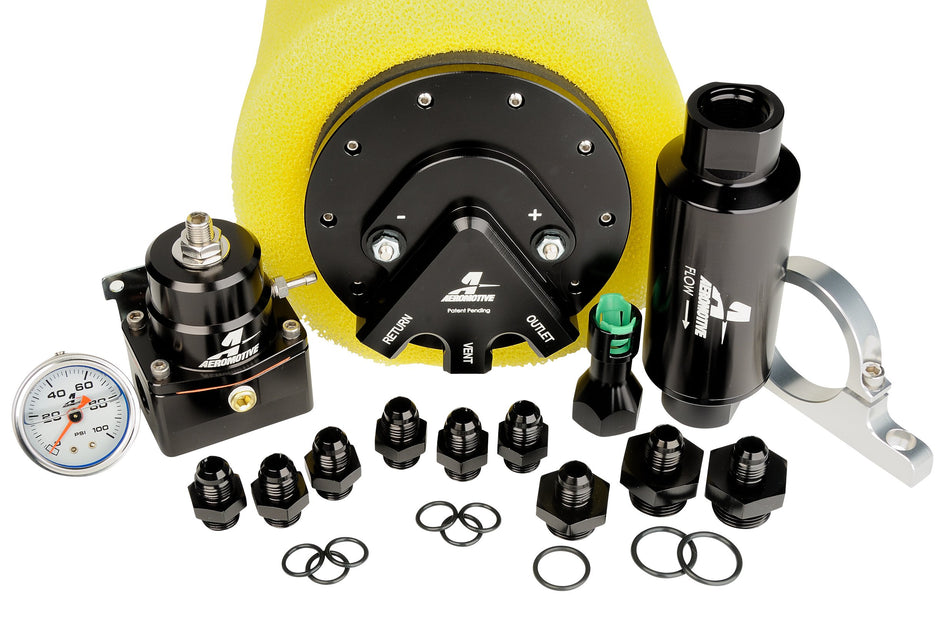 Aeromotive 17166 Fuel System, Phantom 340, Return Style(Phantom 340, Filter, Filter Bracket, Regulator, Wiring Kit, Fittings, 3/8" Quick Connect, Gauge)