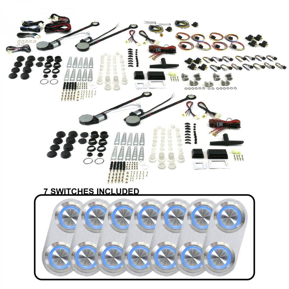 AutoLoc Power Accessories 18516 4-Door Power Window Kit (with 7 Daytona Billet Switches - Blue Illumination)