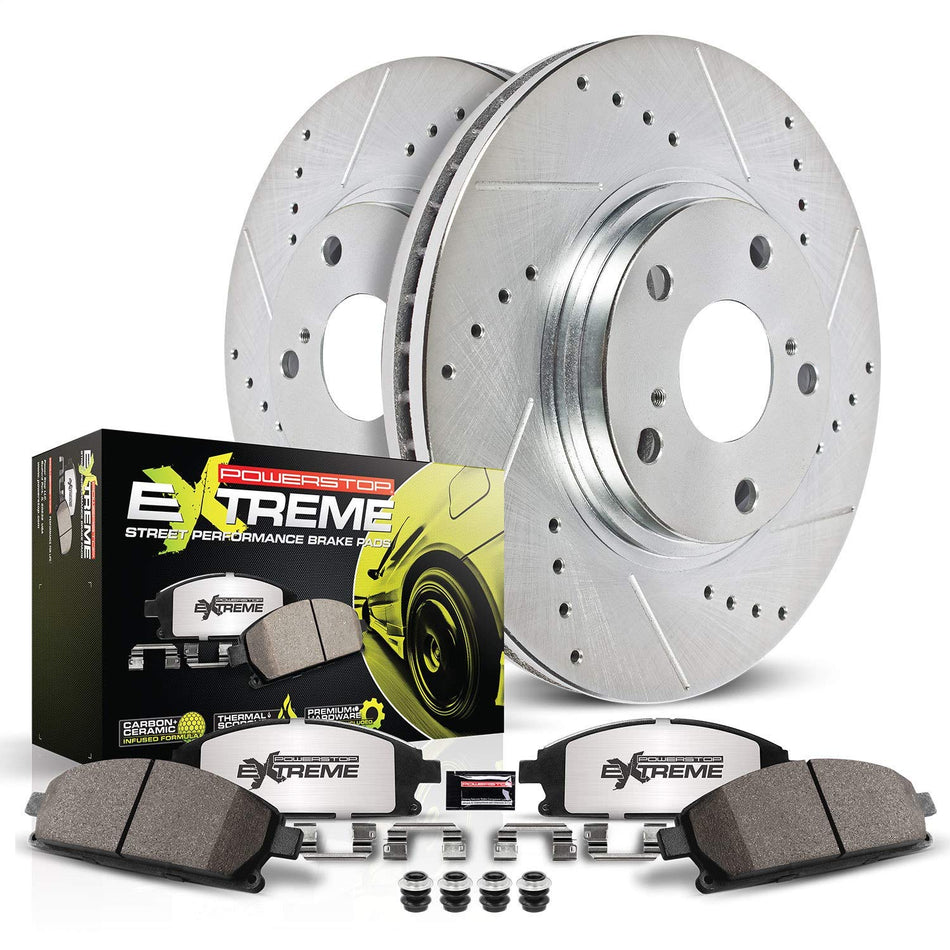 Power Stop K2936-26 Front Z26 Carbon Fiber Brake Pads with Drilled & Slotted Brake Rotors Kit