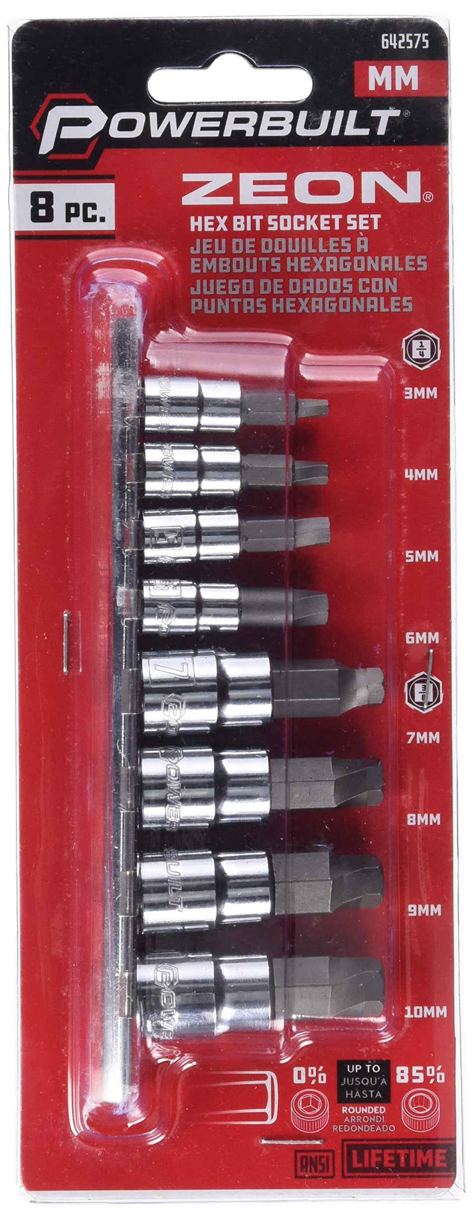 Powerbuilt - 8 Pc. 3/8 Drive Mm Zeon Hex Bit Socket Set, Hand Tools, Sockets - Hex Bit, Sockets - 3/8 Drive (642575)