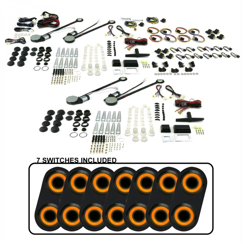 AutoLoc Power Accessories 18649 4-Door Universal Power Window Kit (with 7 ABA24 - Daytona Black Switches Orange Illumination)