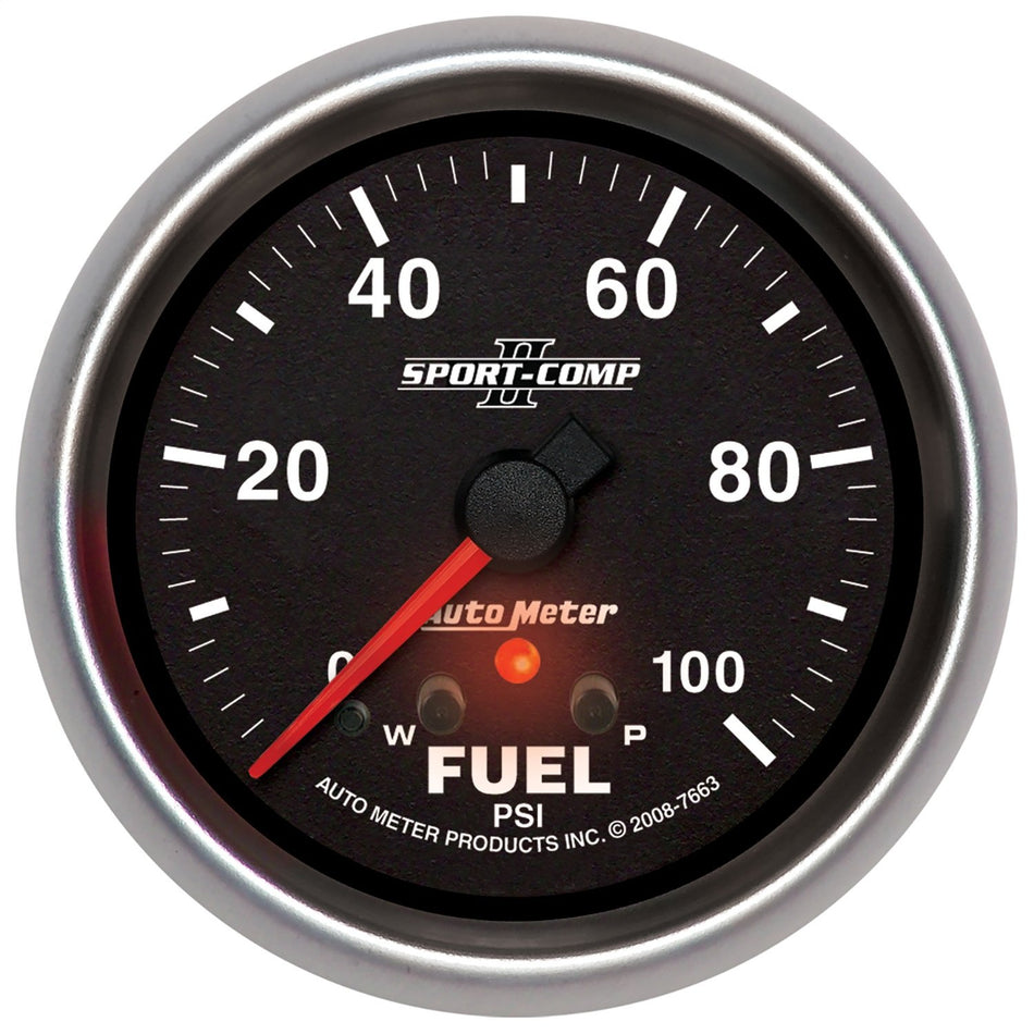 Auto Meter 7663 Sport-Comp II 2-5/8 0-100 PSI Full Sweep Electric Fuel Pressure Gauge with Peak Memory and Warning