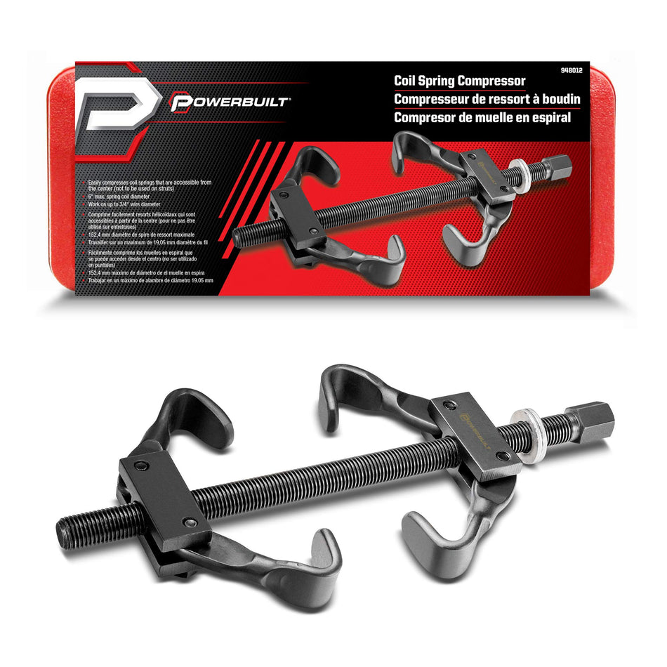 Powerbuilt Coil Spring Compressor Tool Kit, Compress Coil Vehicle Suspensions, Remove and Install Coil Springs, Storage Case - 948012