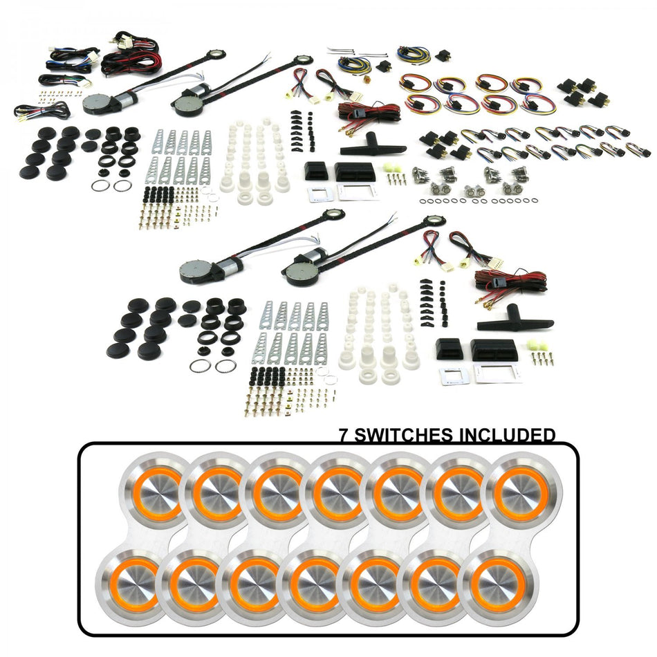 AutoLoc Power Accessories 18522 4-Door Power Window Kit (with 7 Retro Billet Switches - Orange Illumination)