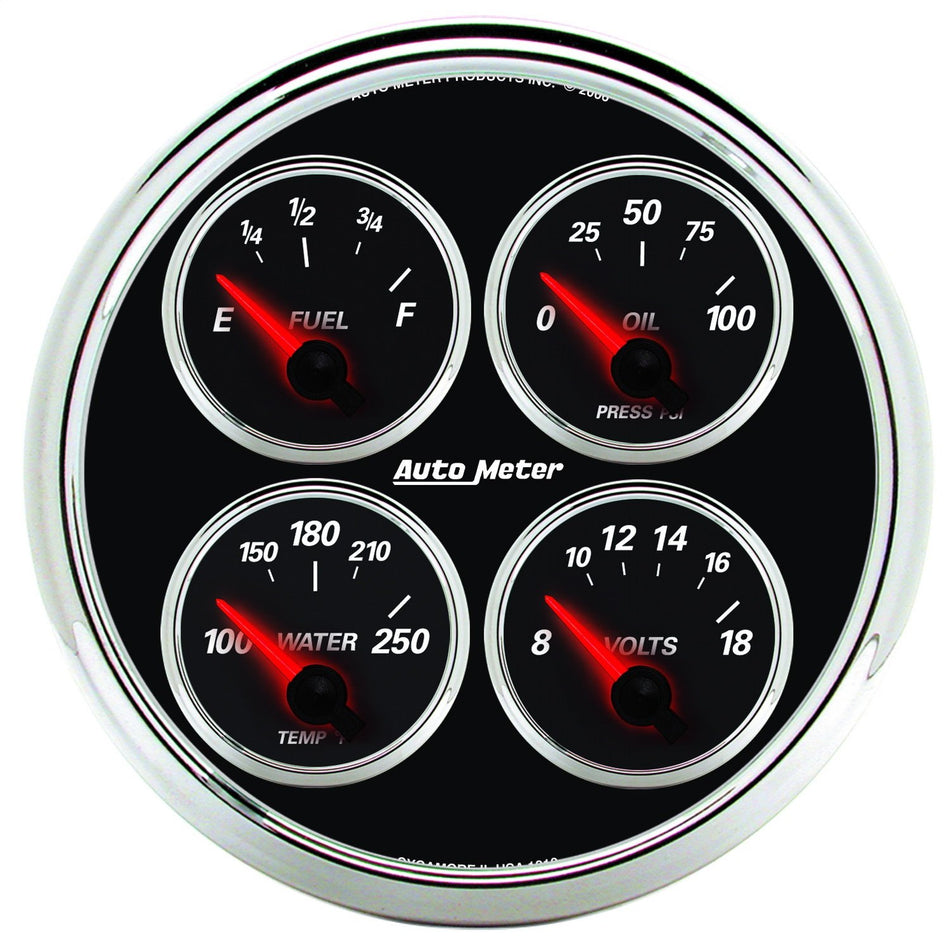 Auto Meter 1211 Designer Black II 5 Short Sweep Electric Quad Gauge