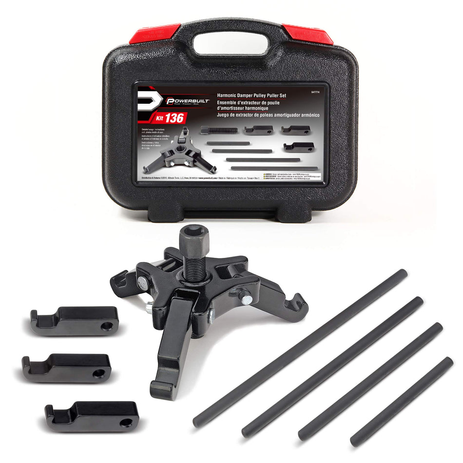 Powerbuilt - Harmonic Damper Pulley Puller Set KIT136, Specialty Tools - Engine & Drive Train, (647774), Black