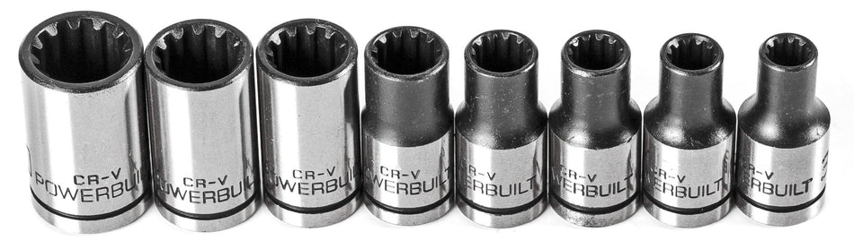 Powerbuilt 8 Piece 1/4 Dr. SAE Spline Socket Set with Storage Tray - 642053, Silver