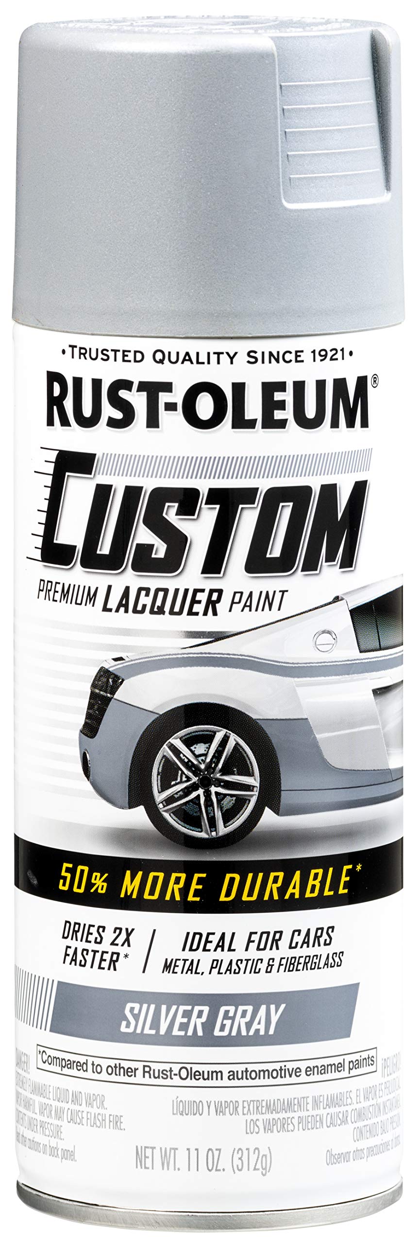 Rust-Oleum 340569 Automotive Custom Lacquer Spray Paint, 11 oz, Matte Silver Gray