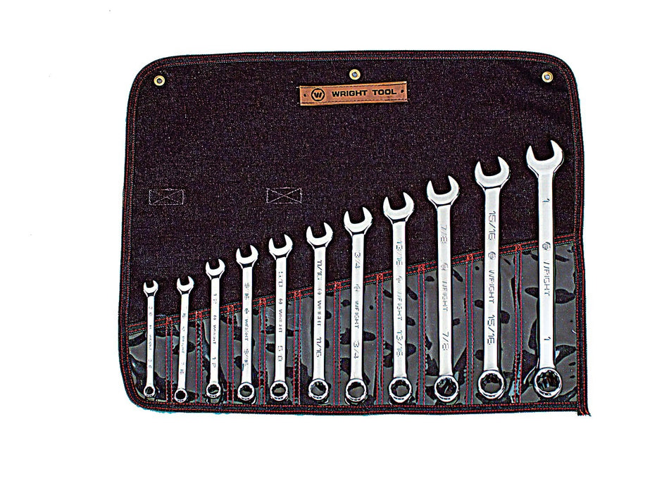 Wright Tool 911 Full Polish 12 Point Combination Wrench Set 3/8 - 1 (11-Piece),Silver