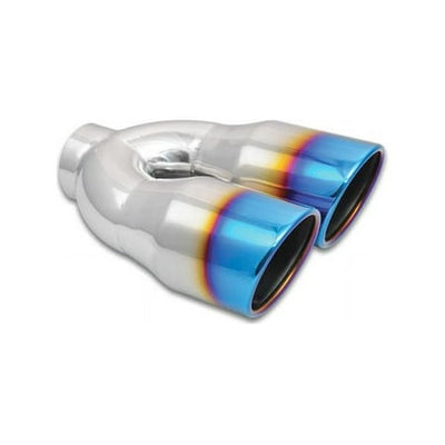 Dual 3.5" Round Stainless Steel Tips with Burnt Blue Finish - VIB1326B